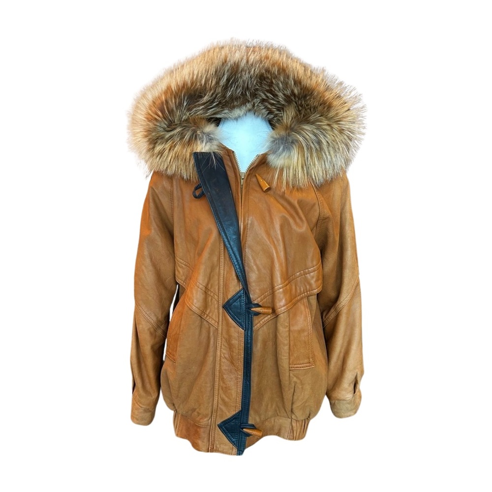 Vintage J. Percy for Marvin Richards Leather Coat w/ Fur Hood – Size S